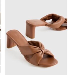 NIB Quince Italian Leather Twist Mid Heel Mule 9 9.5 Cognac